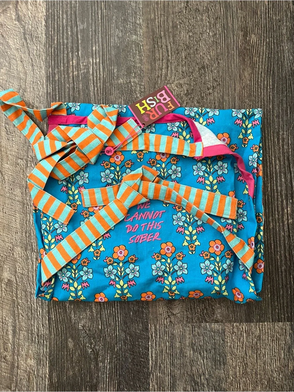 Furbish Studio Cheeky Apron. Whimsical colors, stripes & flowers prints! New!